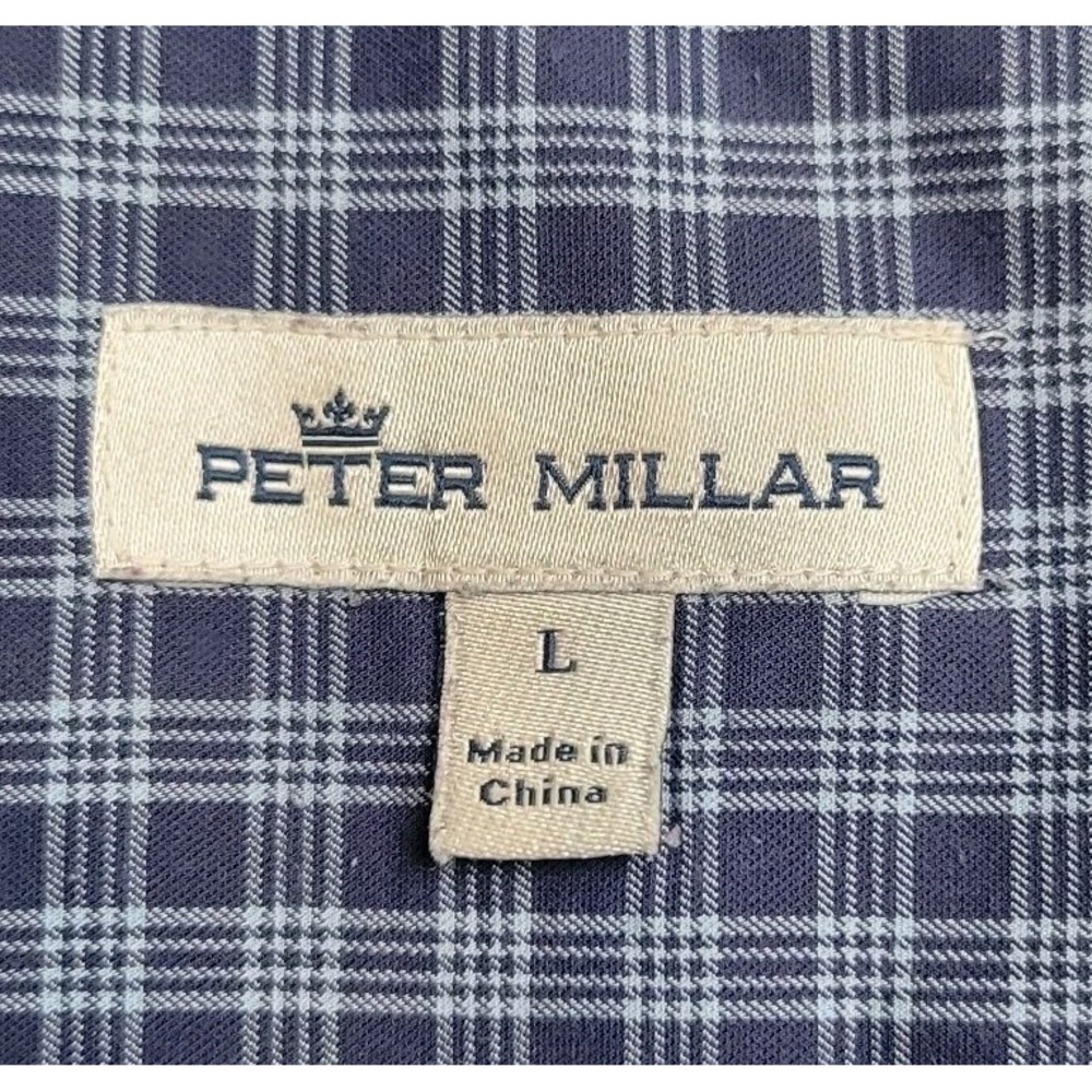 $148 PETER MILLAR Size L Men's Cotton/Spandex Blue Plaid Button Down Shirt - Picture 3 of 4